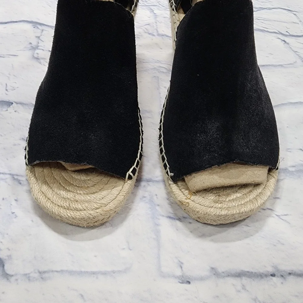 GAP WOMENS SIZE 8.5 Black Suede Espadrille Wedges Shoes Open Toe